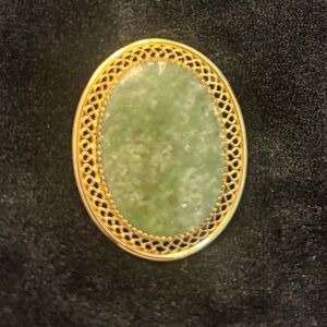 Antique Beau Sterling Gold Green Jade Stone Pin Brooch